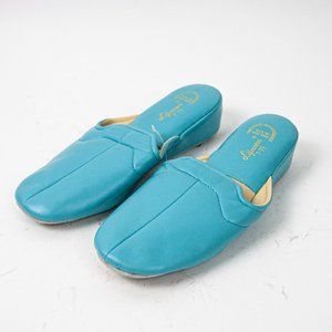 50s/60s blue vinyl house slippers us 7-7.5 / baby blue slippers / cerulean slipp